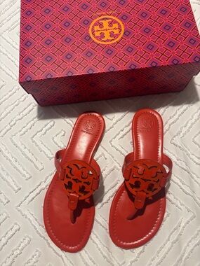 Tory Burch Red Leather Logo Thong Sandals